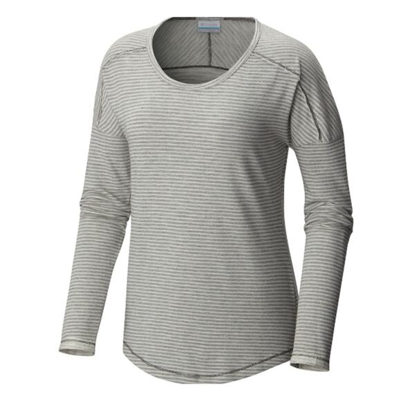 Columbia Easygoing LS Stripe Tee Gray Women's Plus 2X Cotton Blend Relaxed New - Picture 6 of 6